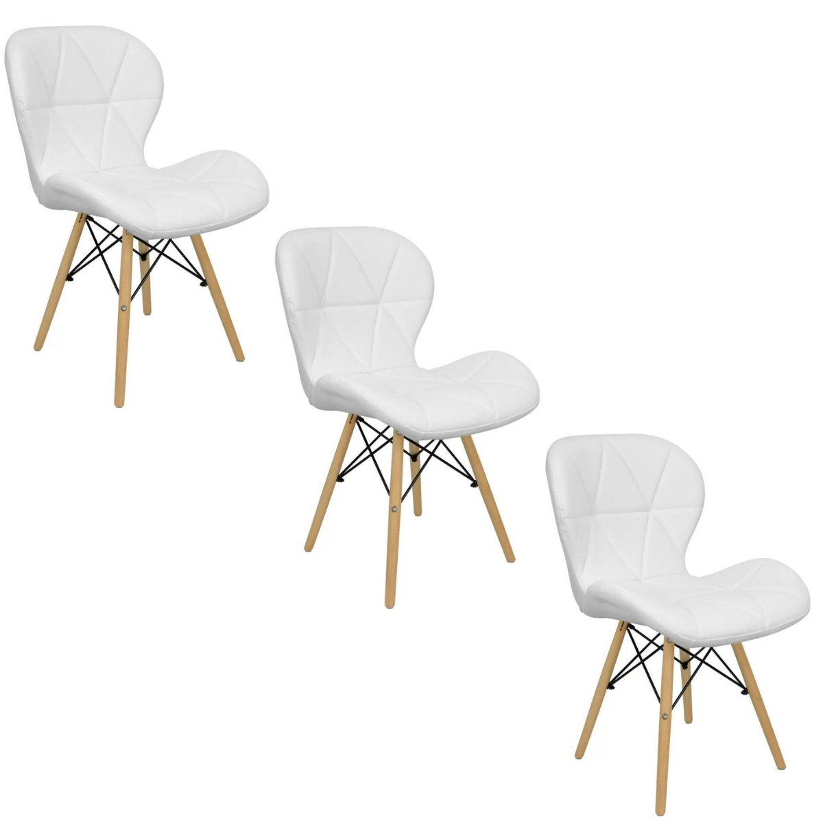 Kit 3 Cadeiras Estofada Eiffel Slim Wood Pés de Madeira Branco