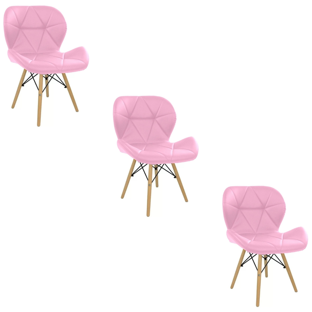 Kit 3 Cadeiras Estofada Eiffel Slim Wood Pés de Madeira Rosa