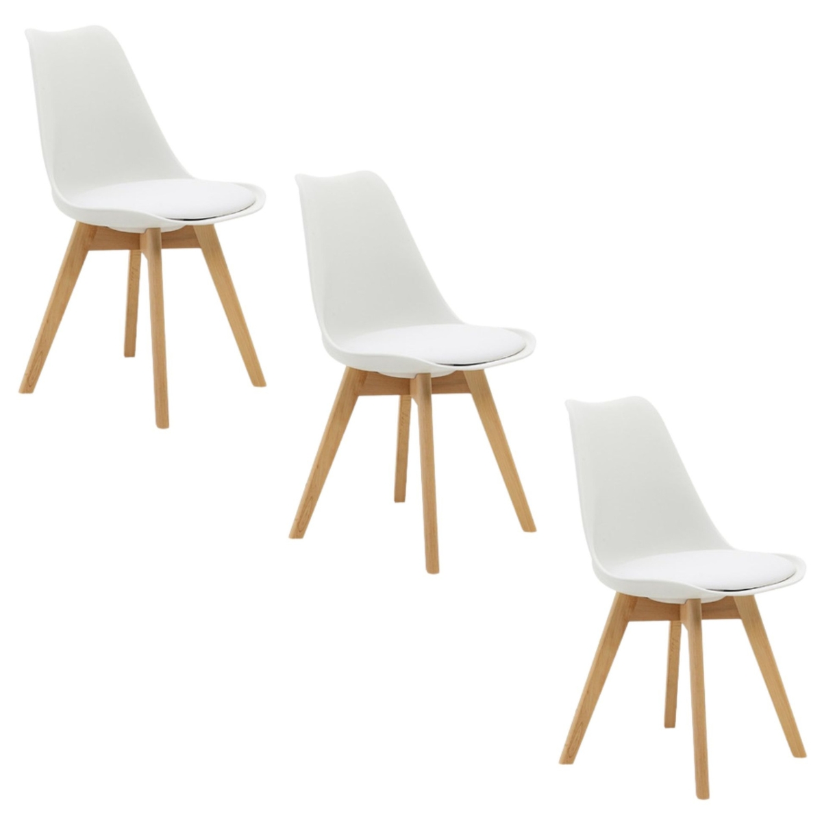Kit 3 Cadeiras Estofadas Saarinen Wood Pés de Madeira Branco