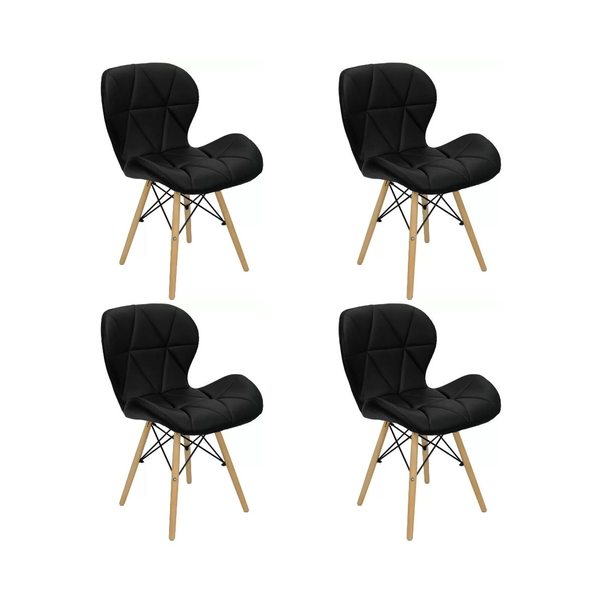 Kit 4 Cadeiras Estofada Eiffel Slim Wood Pés de Madeira Preto