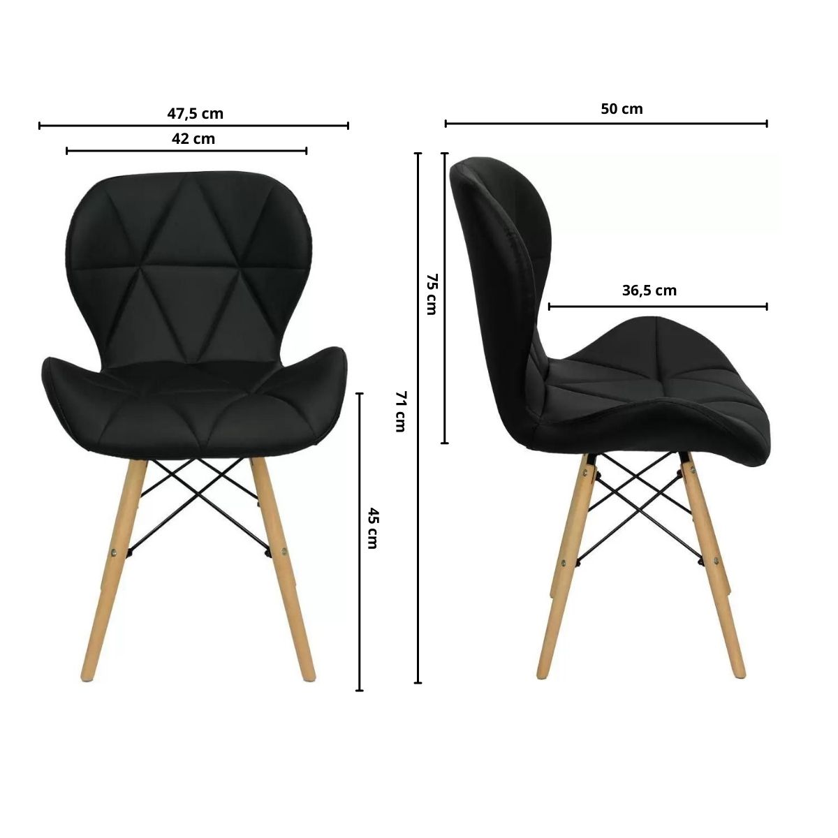 Kit 4 Cadeiras Estofada Eiffel Slim Wood Pés de Madeira Preto