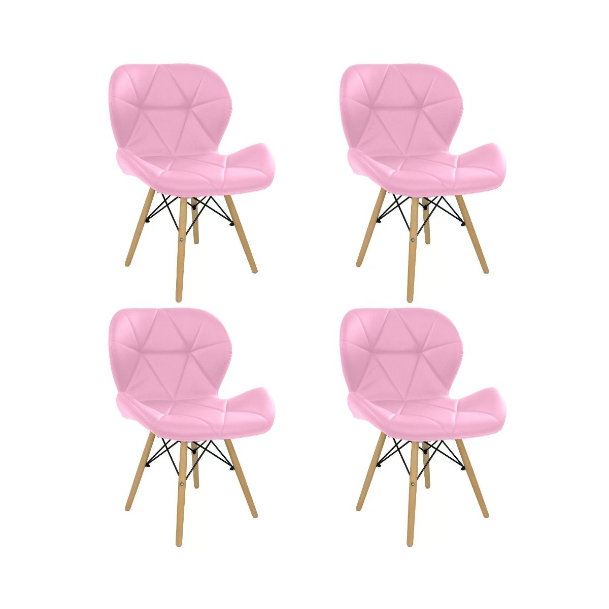 Kit 4 Cadeiras Estofada Eiffel Slim Wood Pés de Madeira Rosa