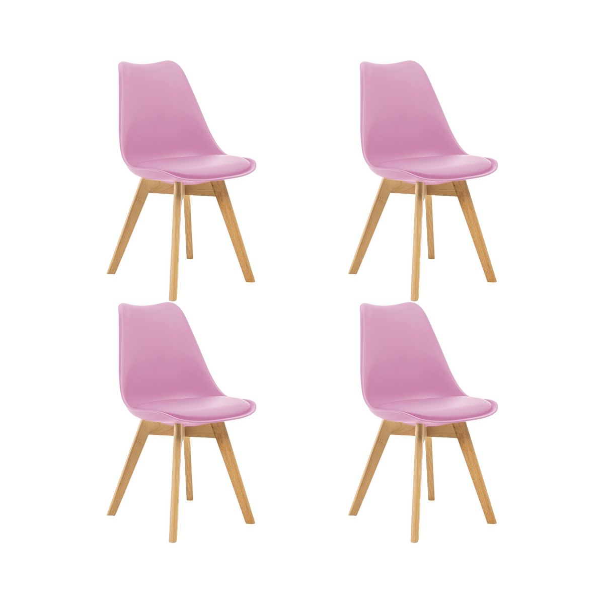 Kit 4 Cadeiras Estofadas Saarinen Wood Pés de Madeira Rosa