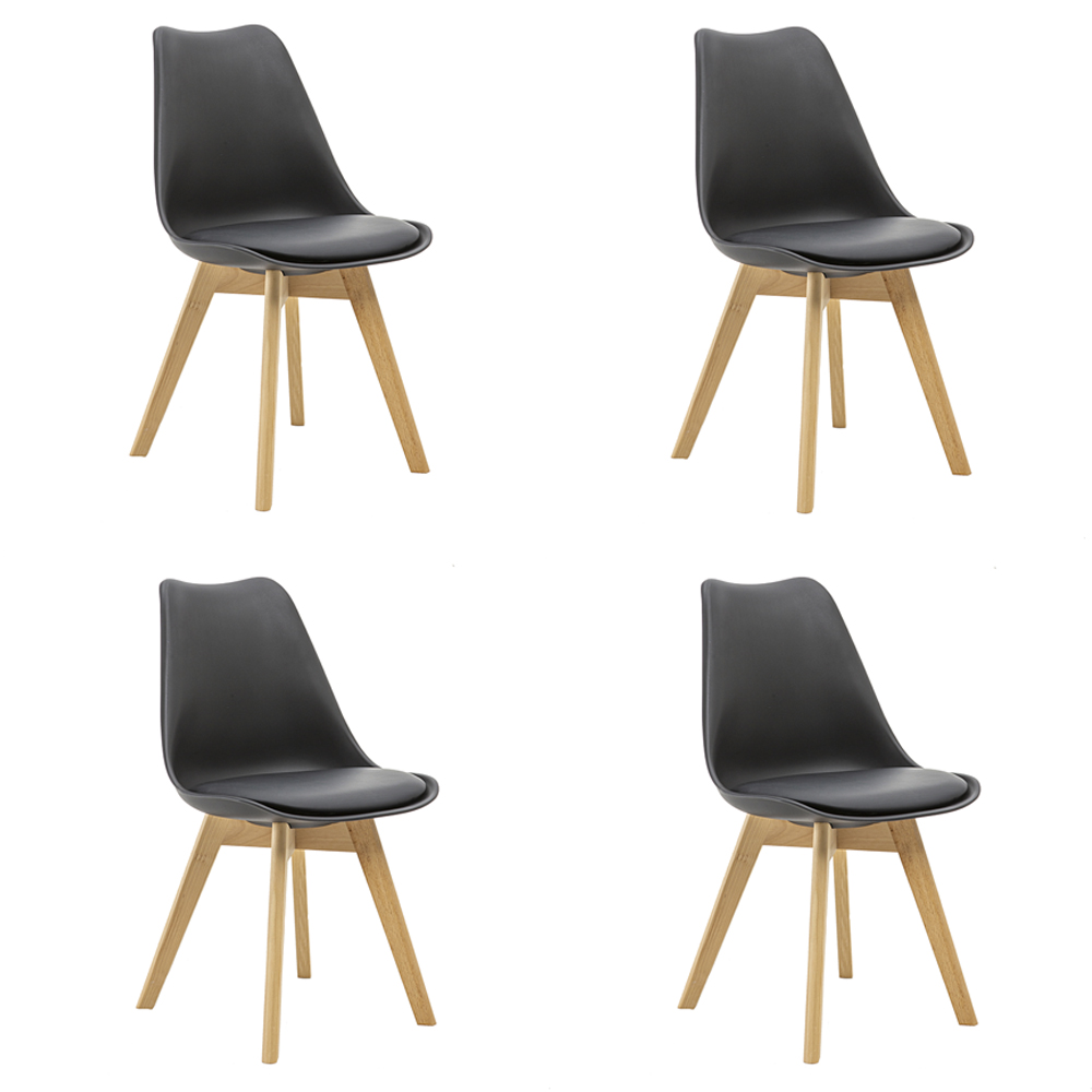 Kit 4 Cadeiras Saarinen Wood Com Estofamento Várias Cores - Preto