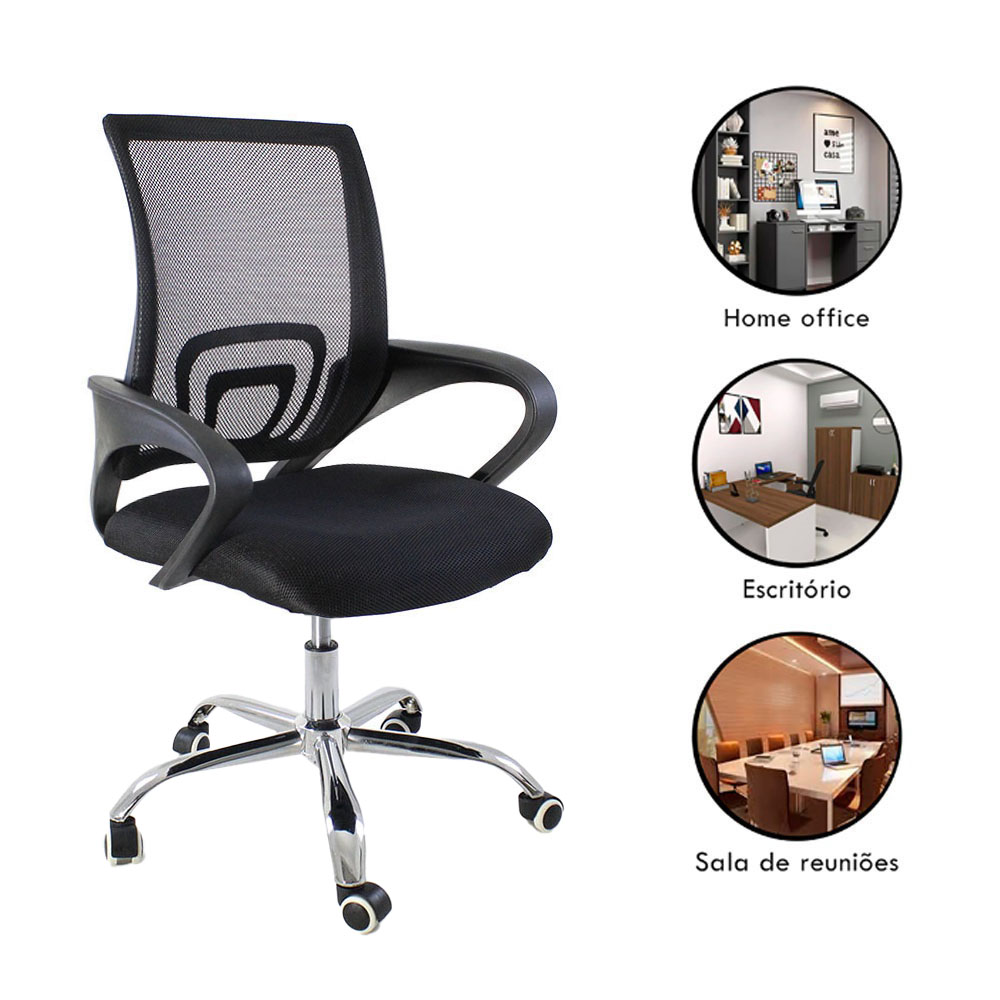 Kit 4 Cadeiras de Escritorio Begonia Tela Mesh Ergonomica - Preto