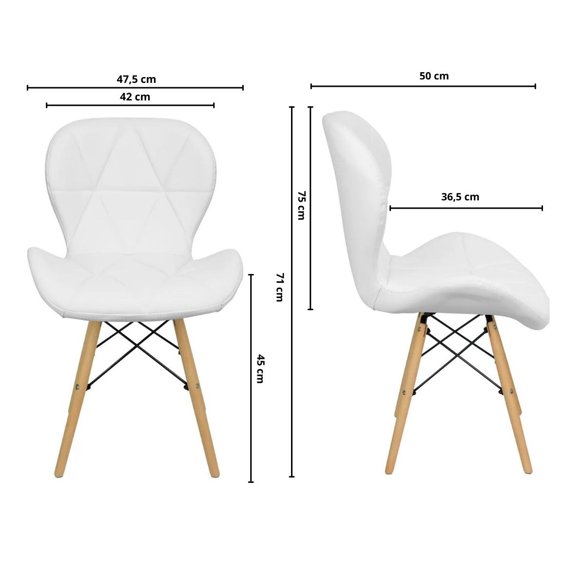Kit 5 Cadeiras Estofada Eiffel Slim Wood Pés de Madeira Branco
