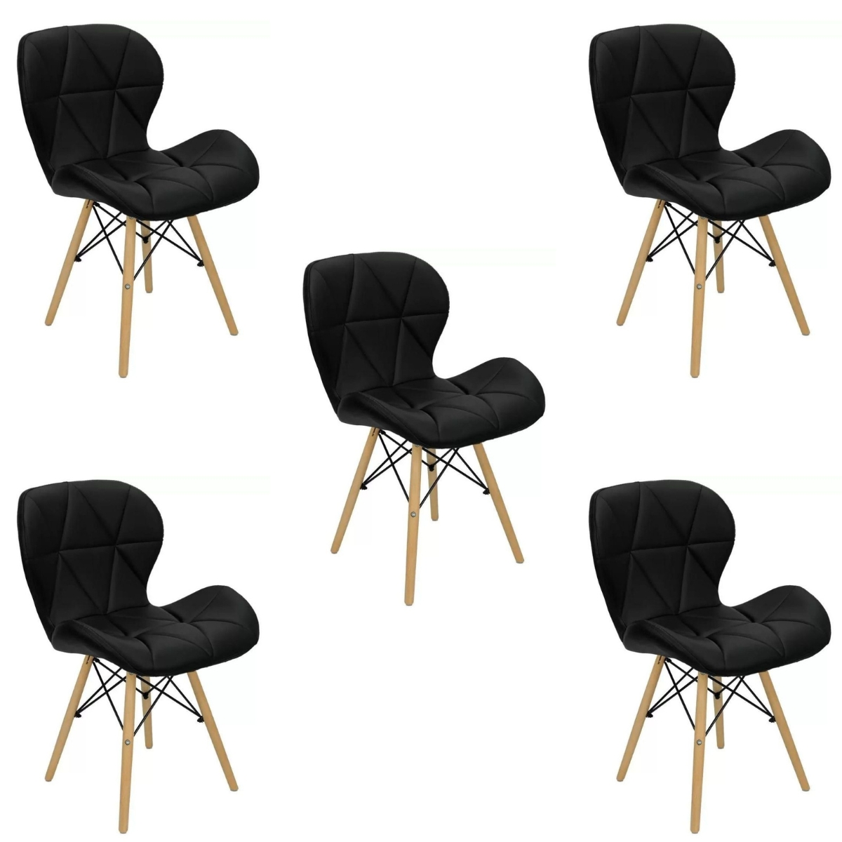 Kit 5 Cadeiras Estofada Eiffel Slim Wood Pés de Madeira Preto