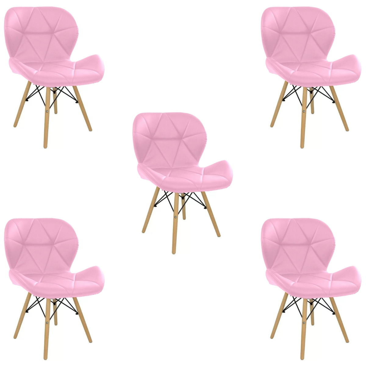 Kit 5 Cadeiras Estofada Eiffel Slim Wood Pés de Madeira Rosa
