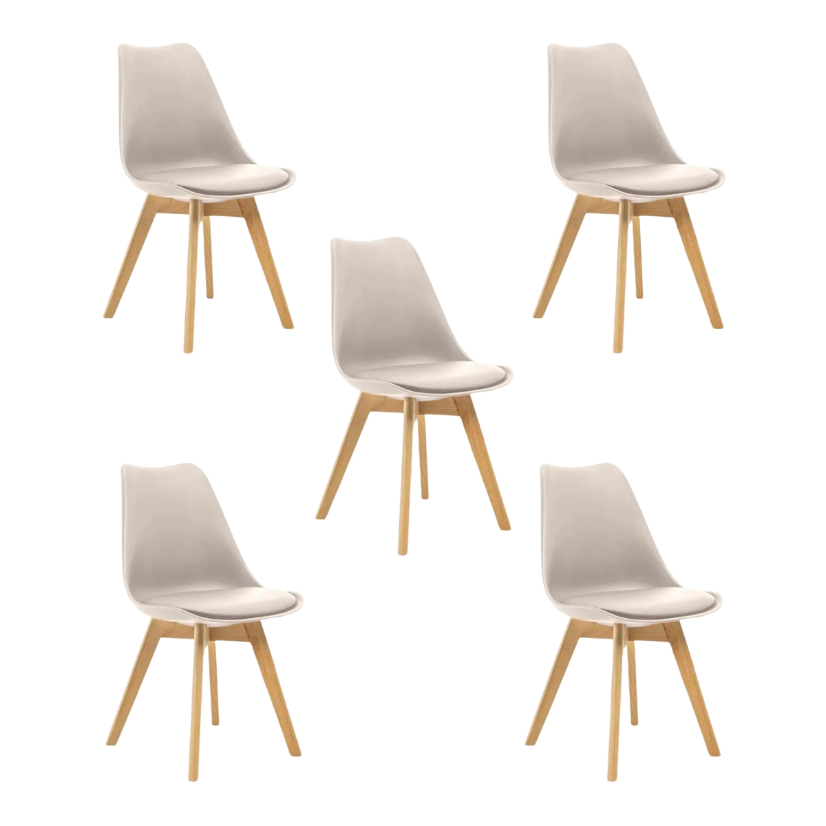 Kit 5 Cadeiras Estofadas Saarinen Wood Pés de Madeira Bege