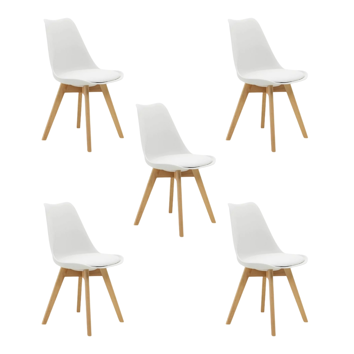 Kit 5 Cadeiras Estofadas Saarinen Wood Pés de Madeira Branco