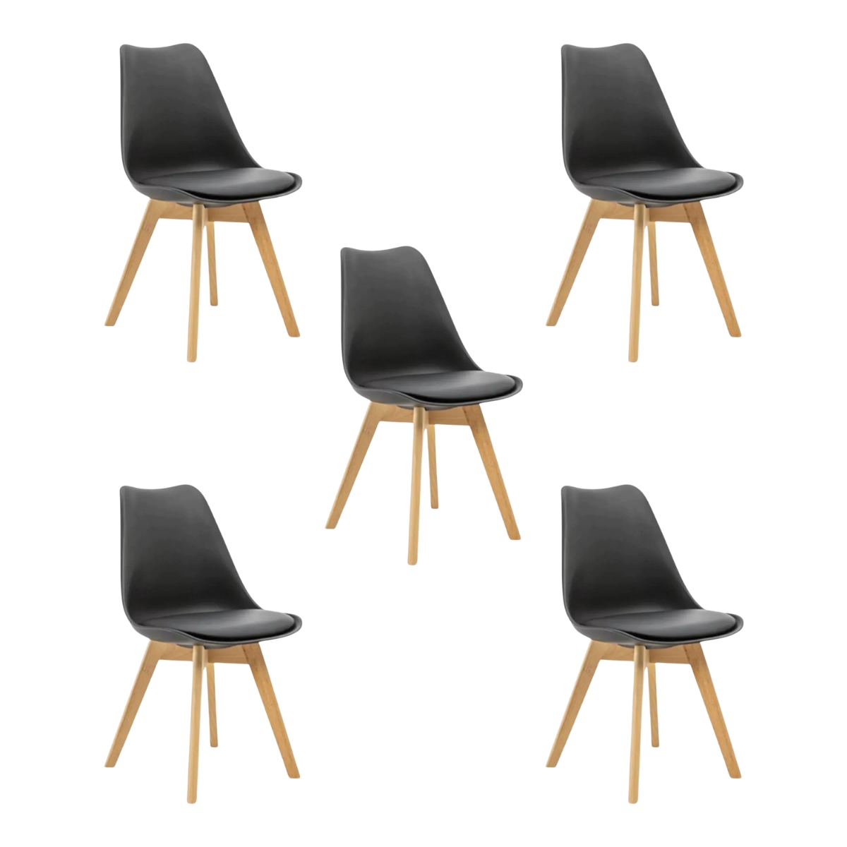 Kit 5 Cadeiras Estofadas Saarinen Wood Pés de Madeira Preto