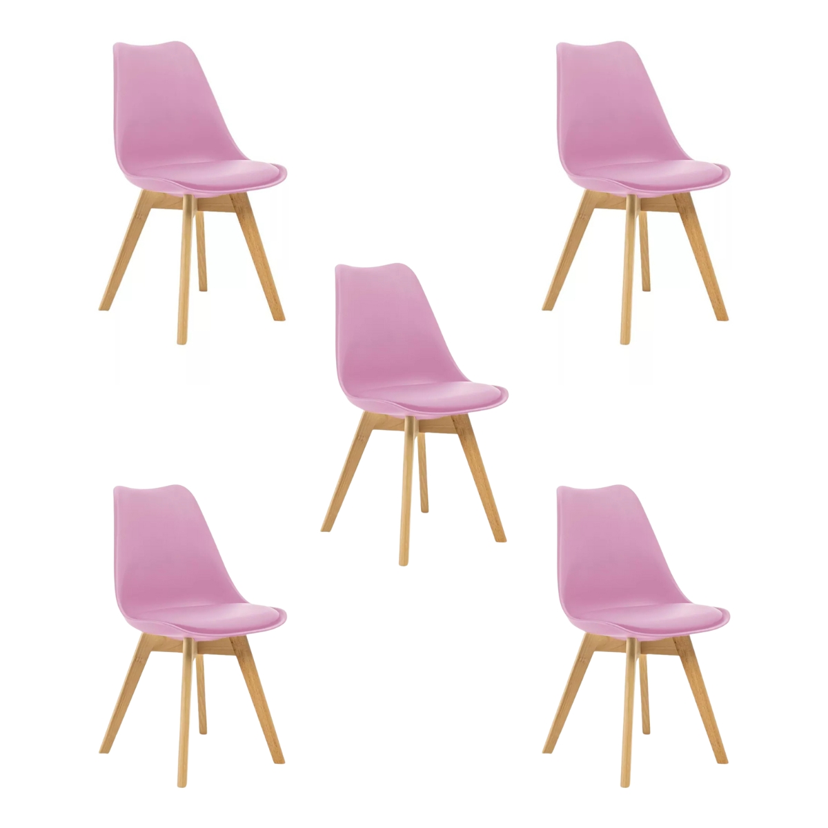 Kit 5 Cadeiras Estofadas Saarinen Wood Pés de Madeira Rosa