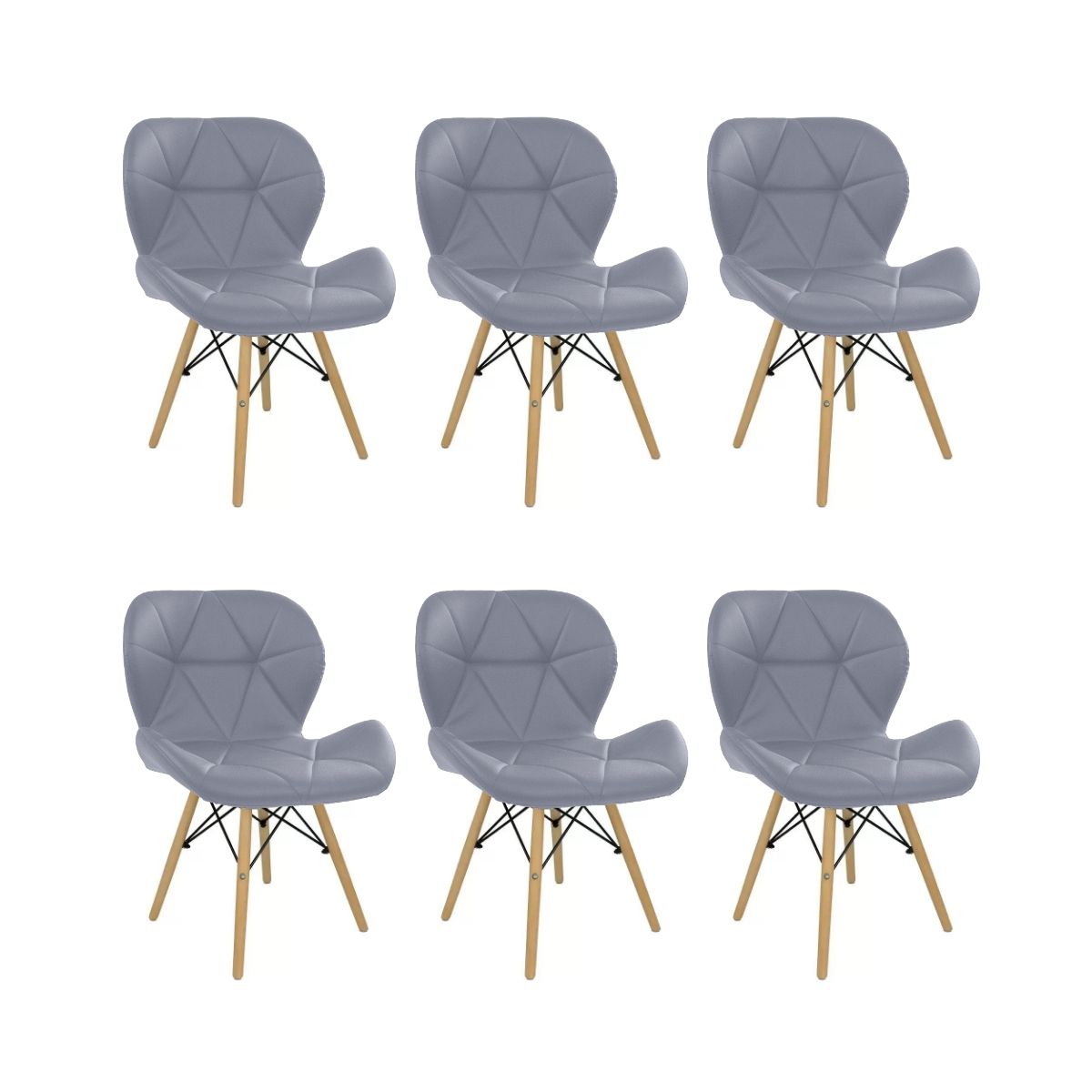 Kit 6 Cadeiras Estofada Eiffel Slim Wood Pés de Madeira Cinza