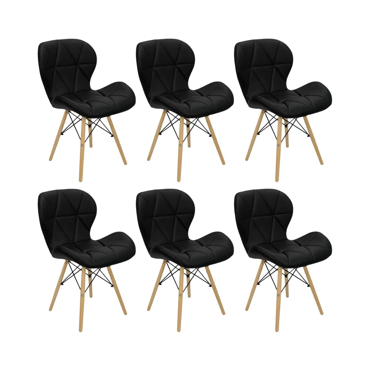 Kit 6 Cadeiras Estofada Eiffel Slim Wood Pés de Madeira Preto