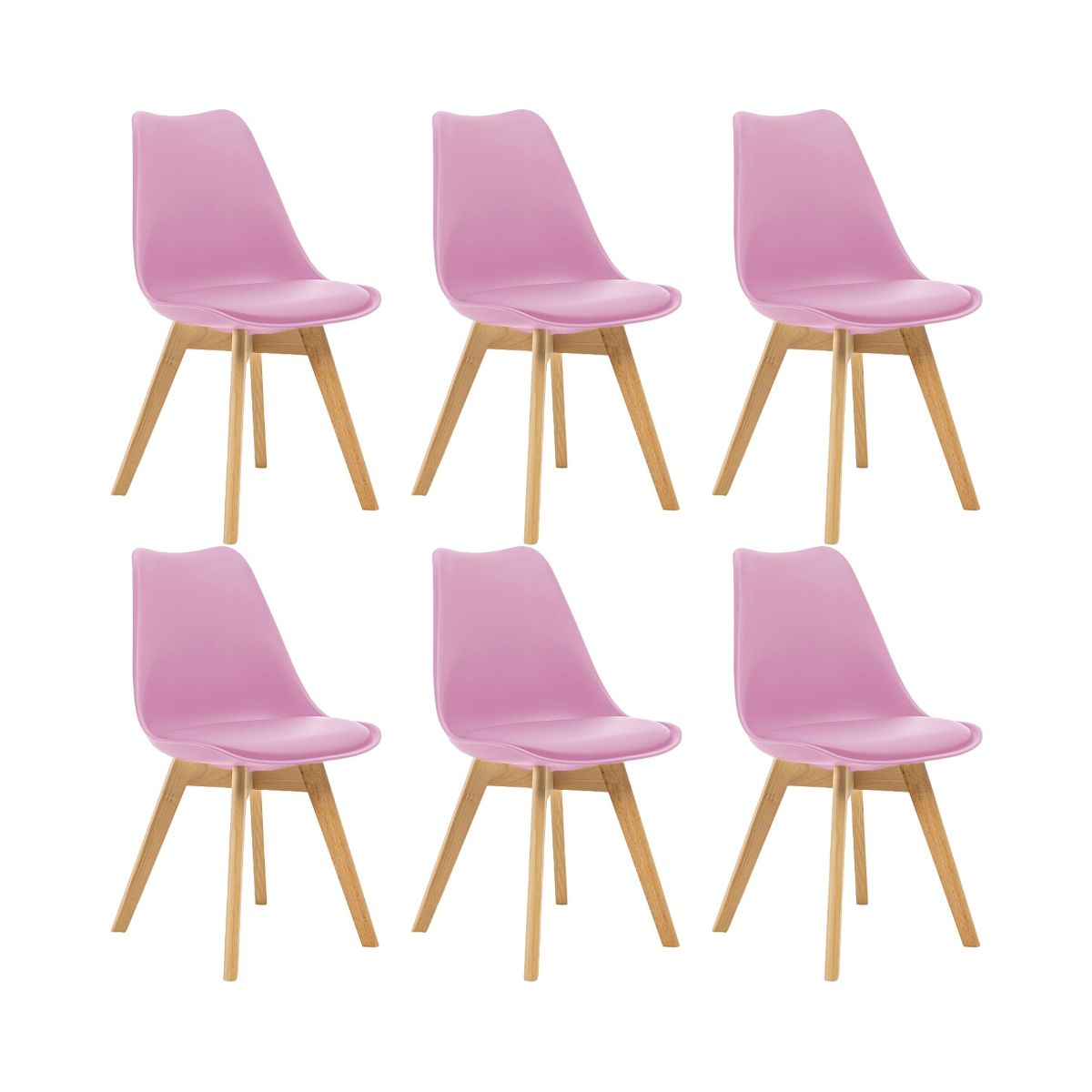 Kit 6 Cadeiras Estofadas Saarinen Wood Pés de Madeira Rosa