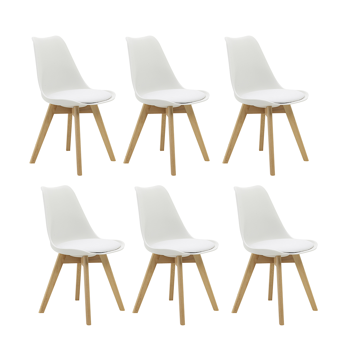 Kit 6 Cadeiras Saarinen Wood Com Estofamento Várias Cores - Branco