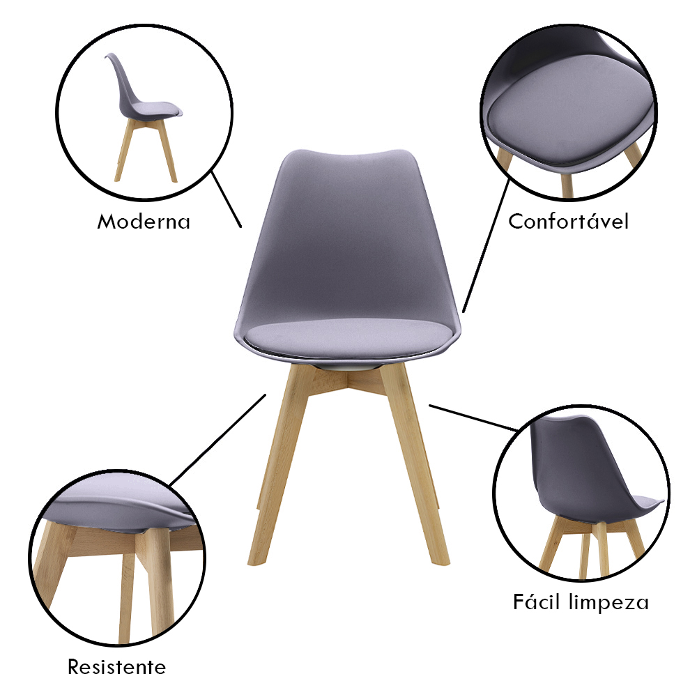 Kit 6 Cadeiras Saarinen Wood Com Estofamento Várias Cores - Cinza