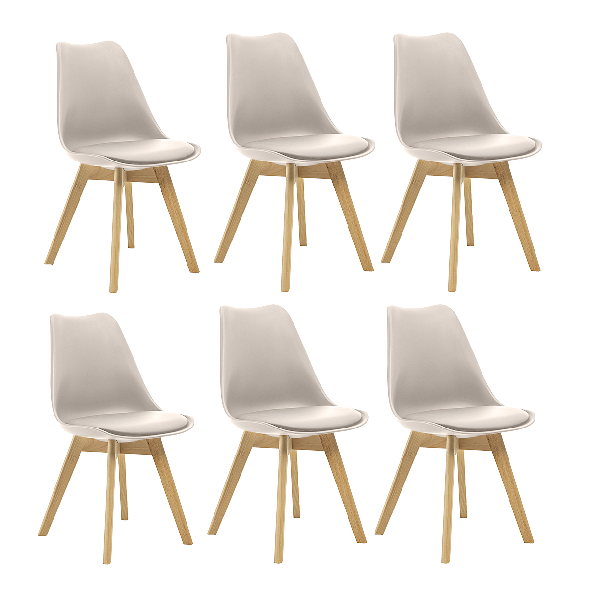 Kit 6 Cadeiras Saarinen Wood Com Estofamento Várias Cores - Nude