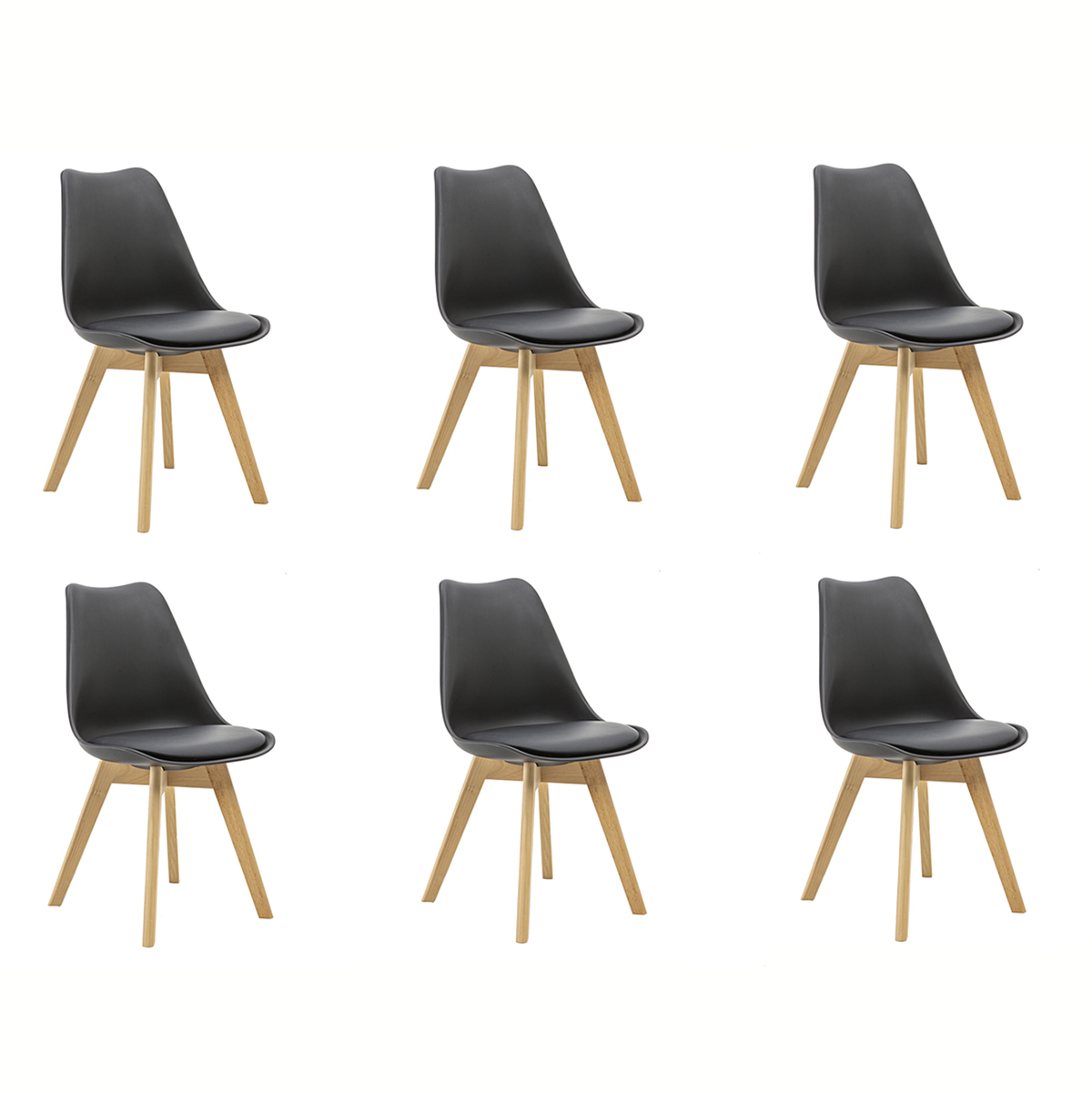 Kit 6 Cadeiras Saarinen Wood Com Estofamento Várias Cores - Preto
