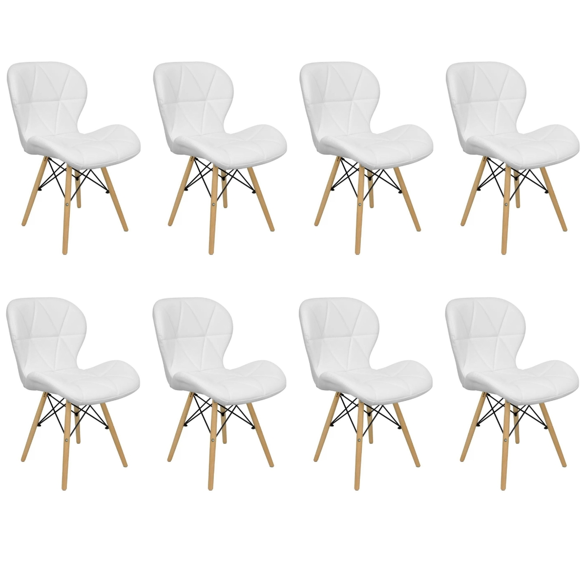 Kit 8 Cadeiras Estofada Eiffel Slim Wood Pés de Madeira Branco