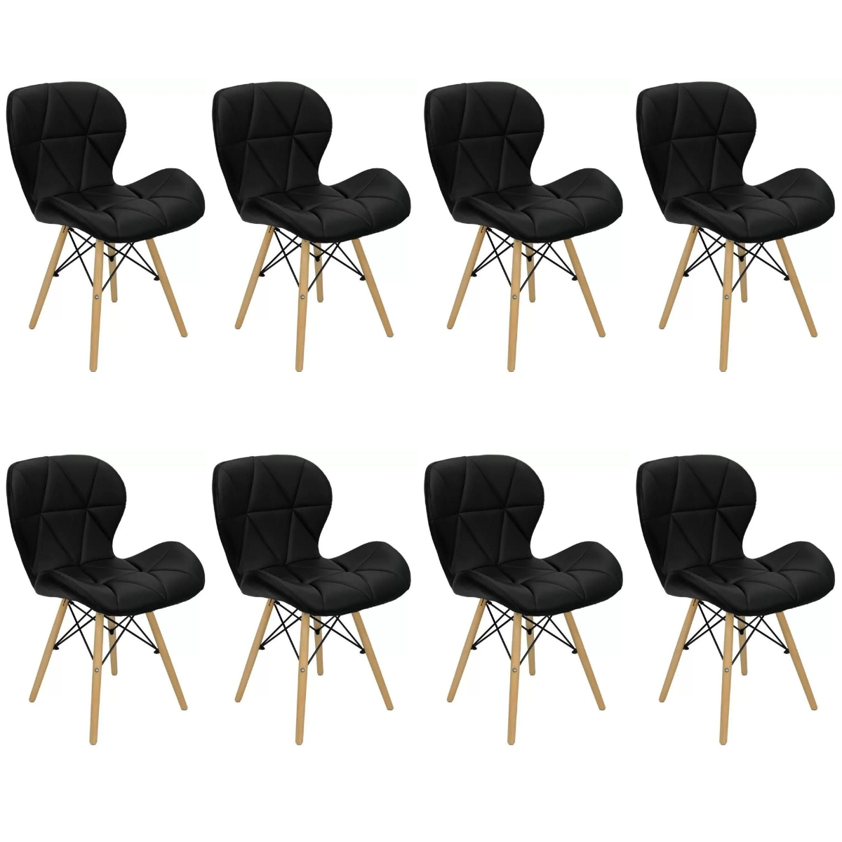 Kit 8 Cadeiras Estofada Eiffel Slim Wood Pés de Madeira Preto