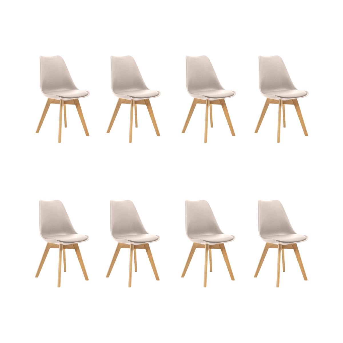 Kit 8 Cadeiras Estofadas Saarinen Wood Pés de Madeira Bege