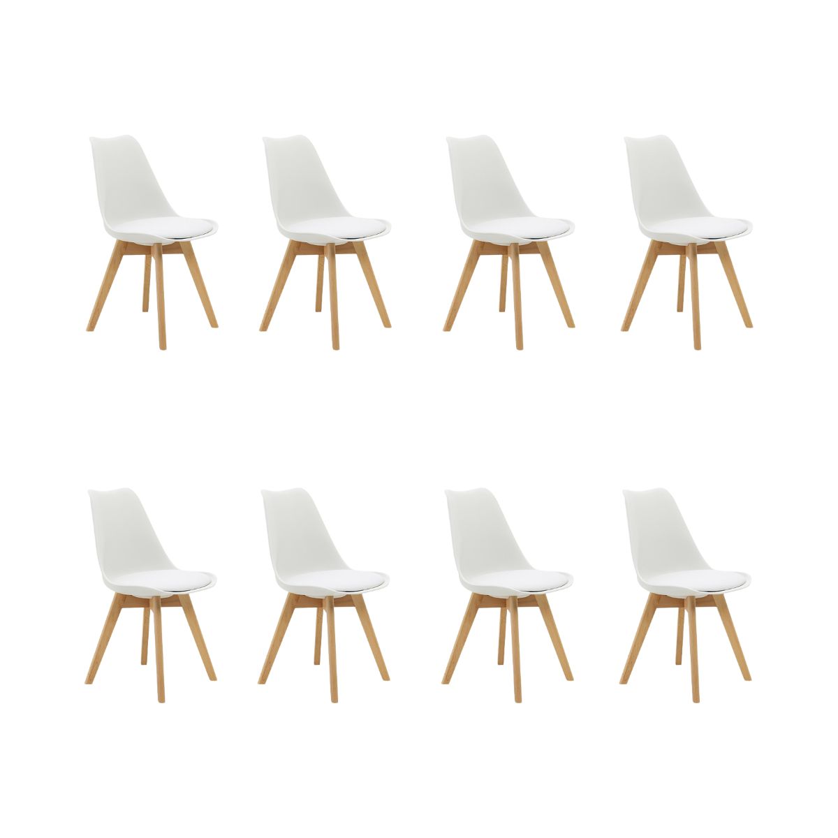Kit 8 Cadeiras Estofadas Saarinen Wood Pés de Madeira Branco