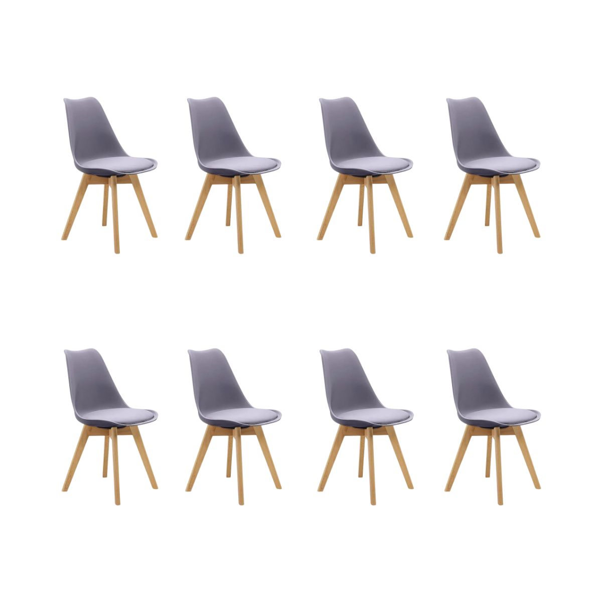 Kit 8 Cadeiras Estofadas Saarinen Wood Pés de Madeira Cinza