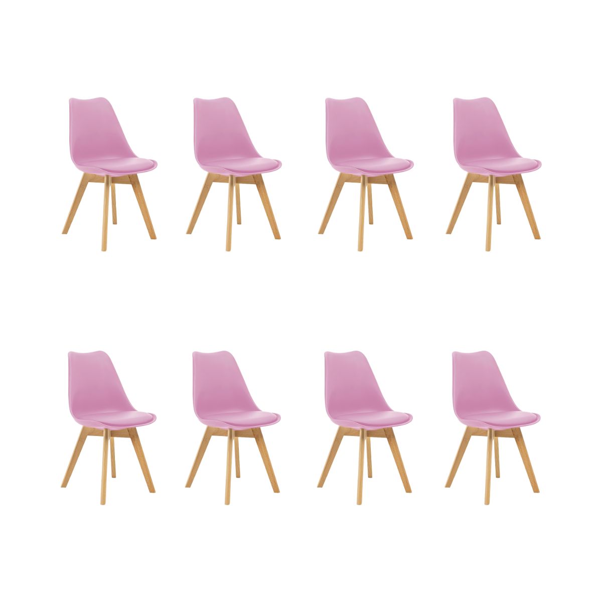 Kit 8 Cadeiras Estofadas Saarinen Wood Pés de Madeira Rosa