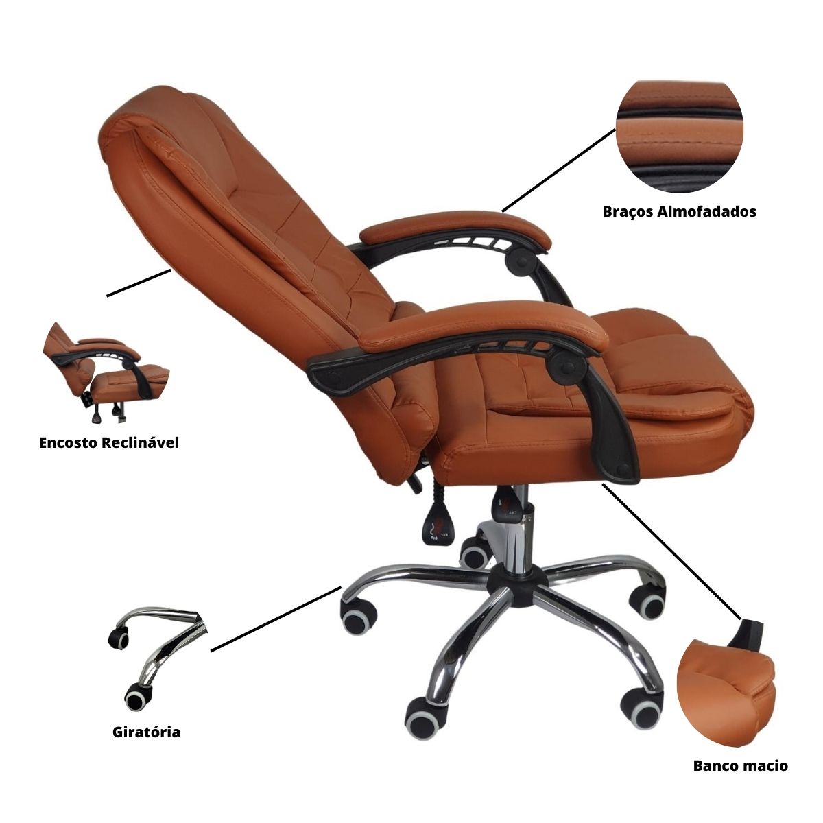 Cadeira De Escritório Presidente Reclinável Ergonômica Bege