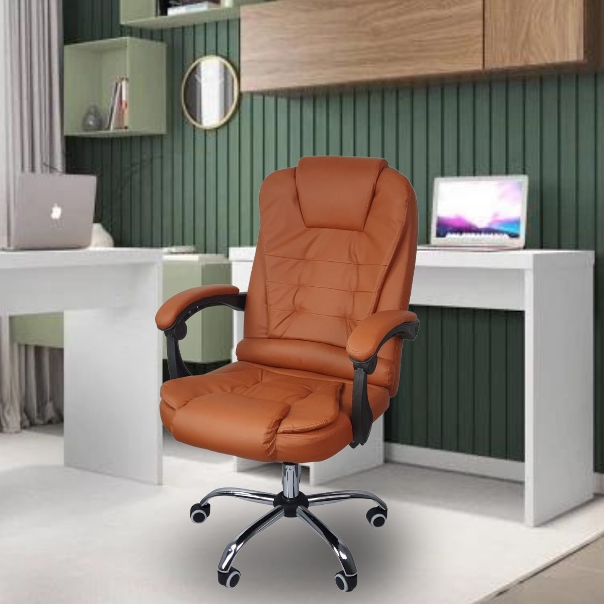 Cadeira De Escritório Presidente Reclinável Ergonômica Bege