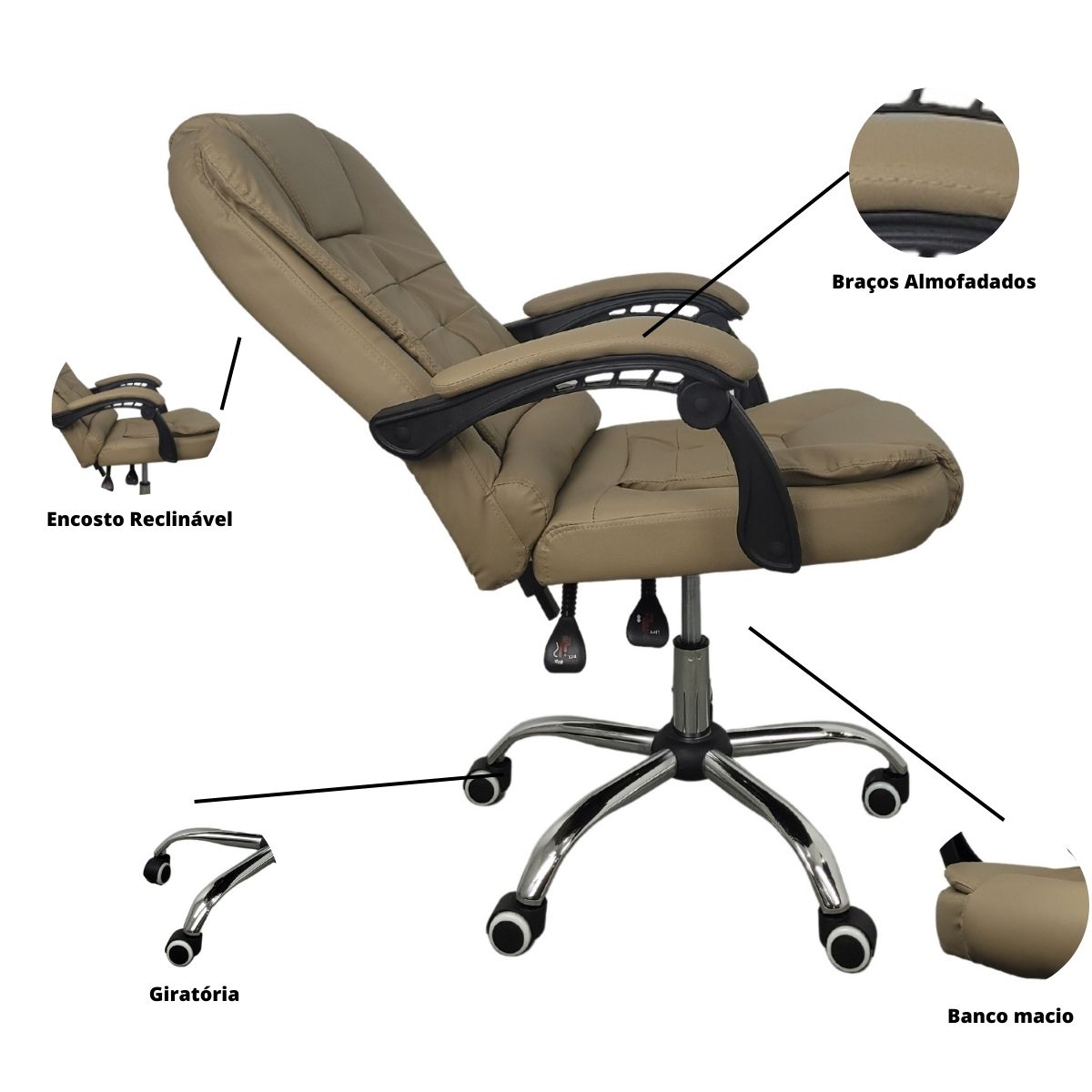 Cadeira De Escritório Presidente Reclinável Ergonômica Branco