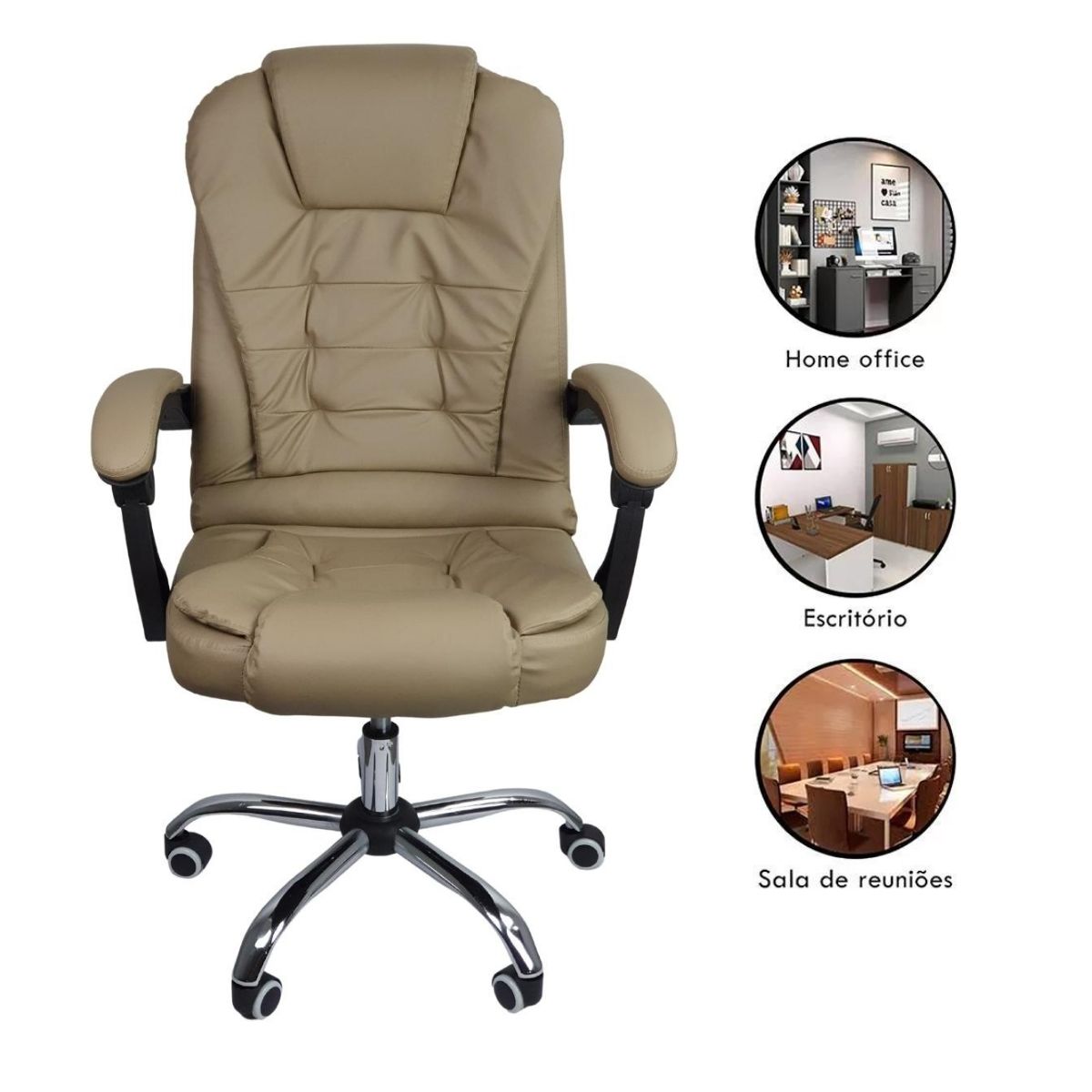 Cadeira De Escritório Presidente Reclinável Ergonômica Marrom
