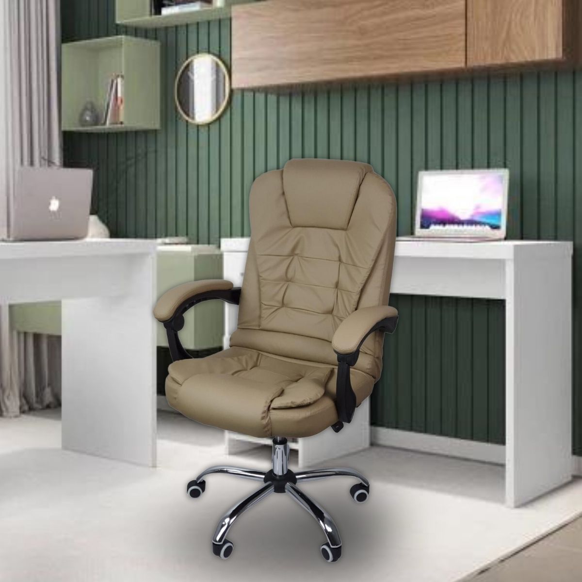 Cadeira De Escritório Presidente Reclinável Ergonômica Marrom