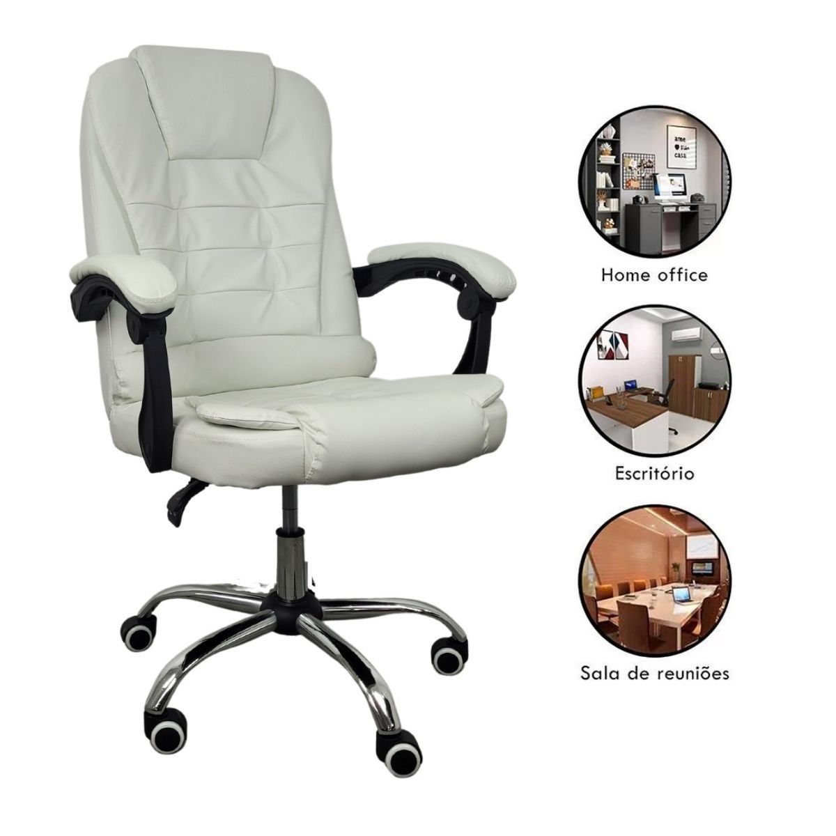 Cadeira De Escritório Presidente Reclinável Ergonômica Marrom