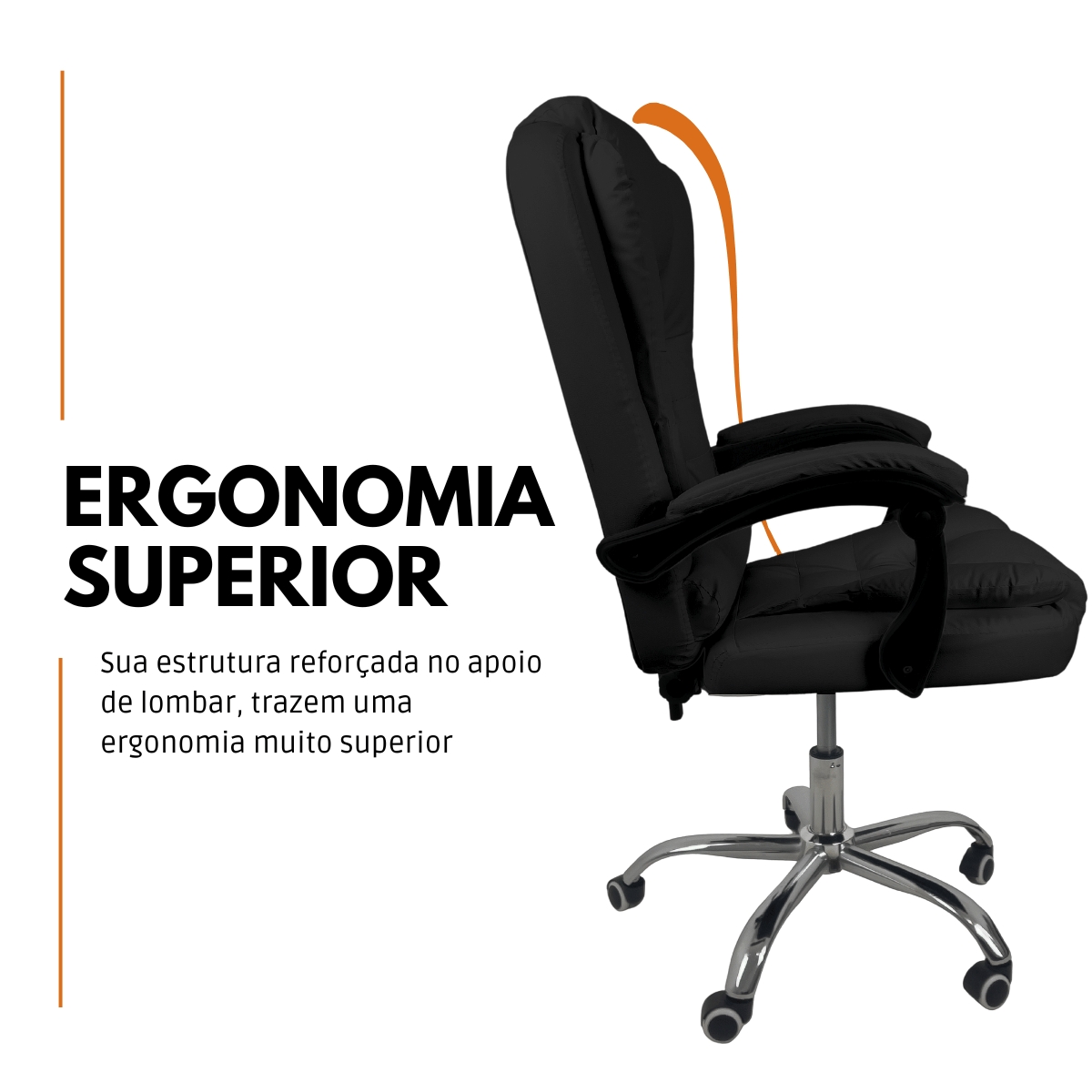 Cadeira De Escritório Presidente Reclinável Ergonômica Preto