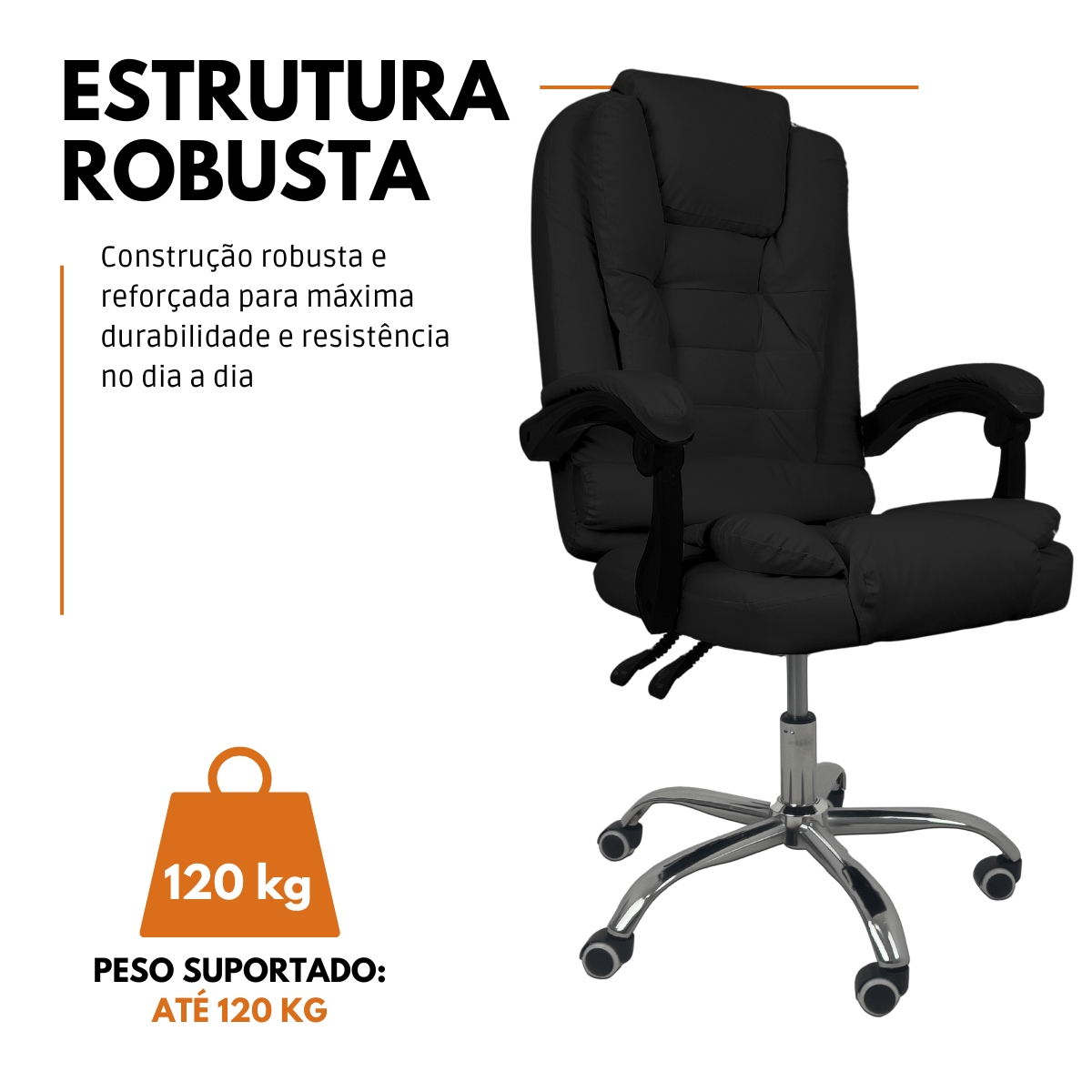 Cadeira De Escritório Presidente Reclinável Ergonômica Preto