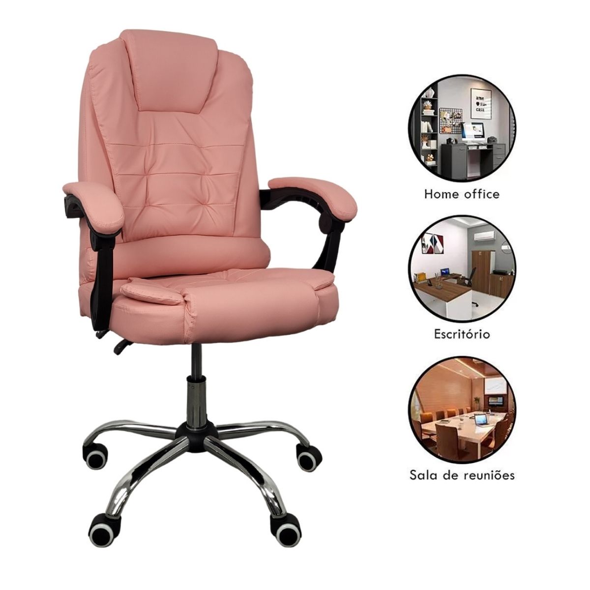 Cadeira De Escritório Presidente Reclinável Ergonômica Preto