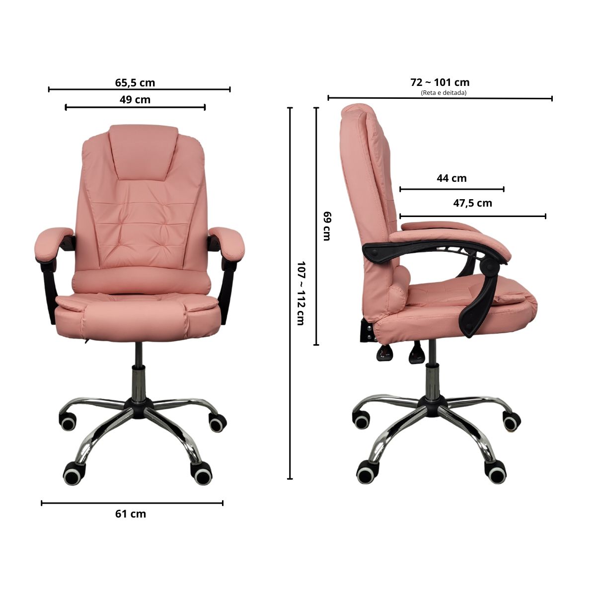 Cadeira De Escritório Presidente Reclinável Ergonômica Preto