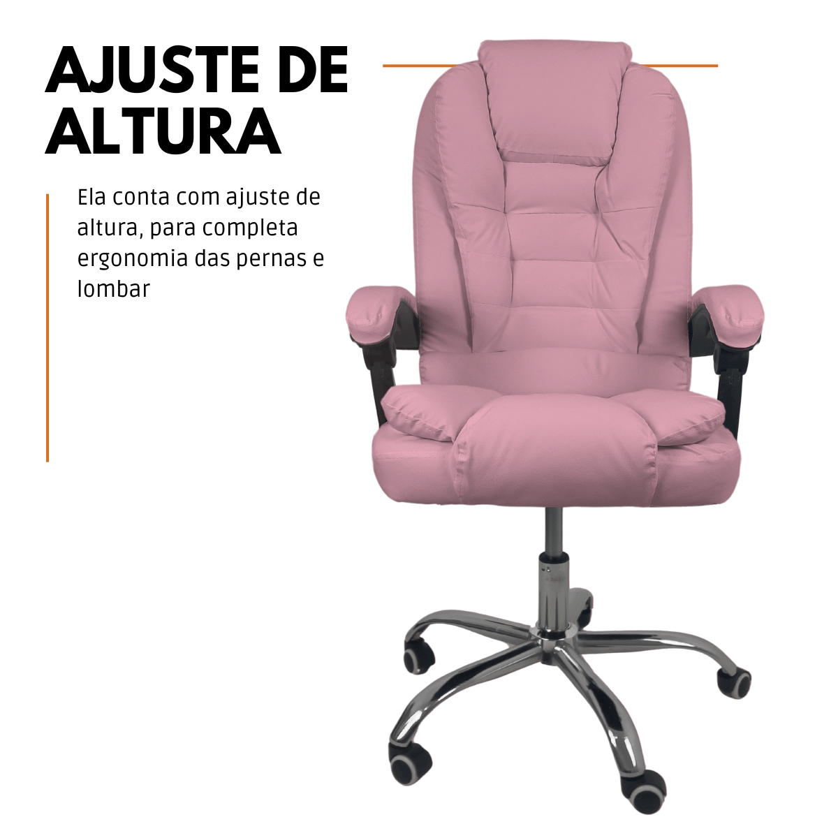 Cadeira De Escritório Presidente Reclinável Ergonômica Rosa