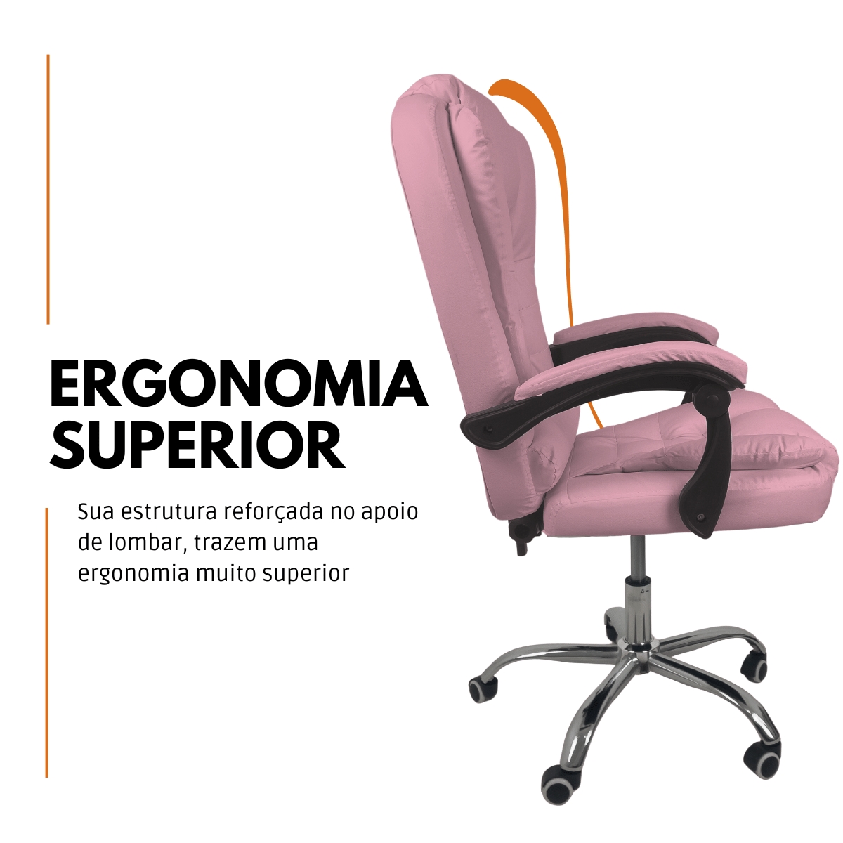 Cadeira De Escritório Presidente Reclinável Ergonômica Rosa