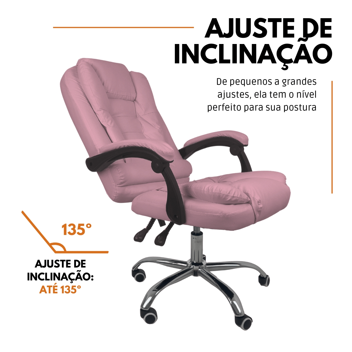 Cadeira De Escritório Presidente Reclinável Ergonômica Rosa