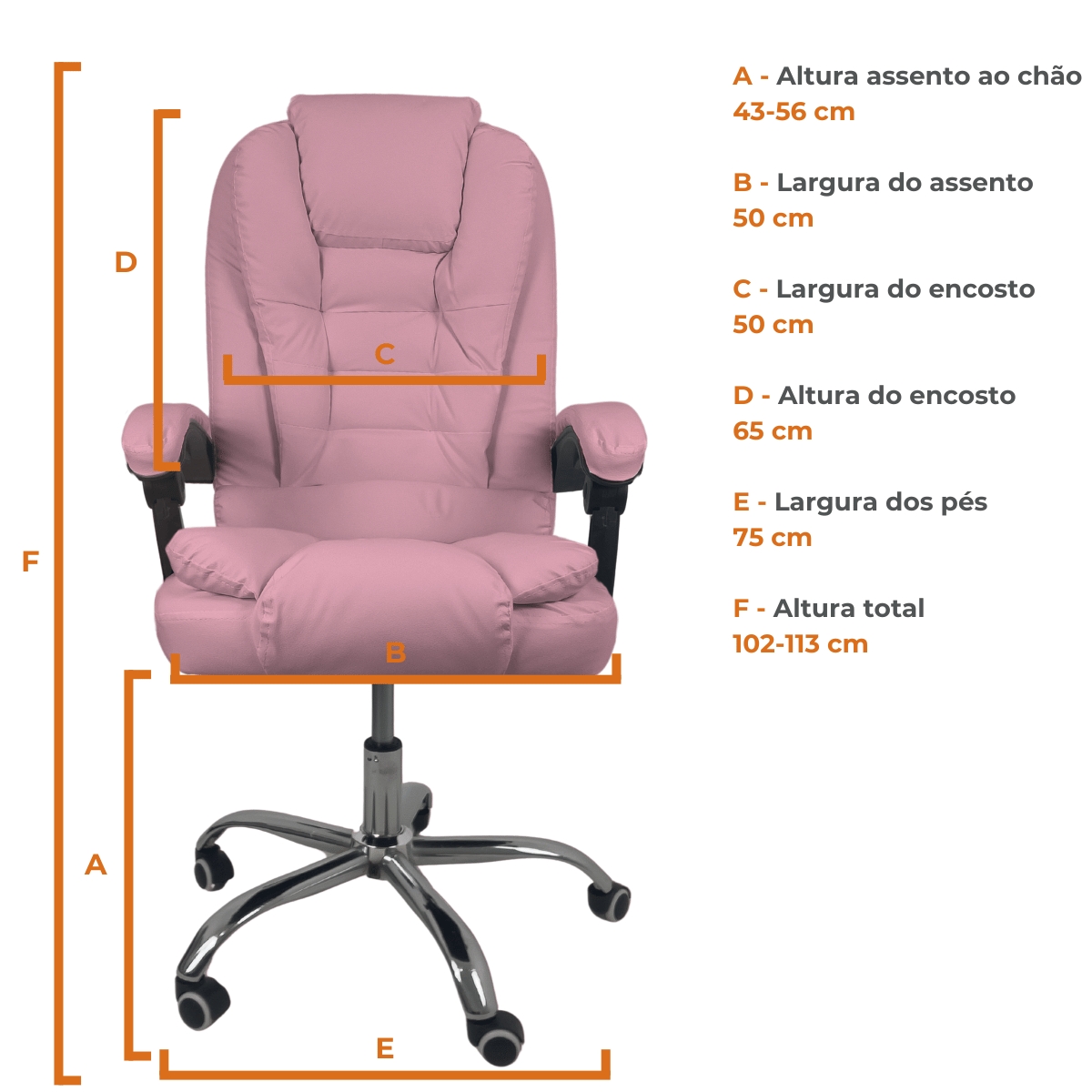 Cadeira De Escritório Presidente Reclinável Ergonômica Rosa
