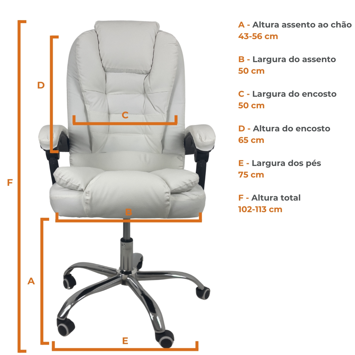 Cadeira De Escritório Presidente Soft Reclinável Ergonômica Branco