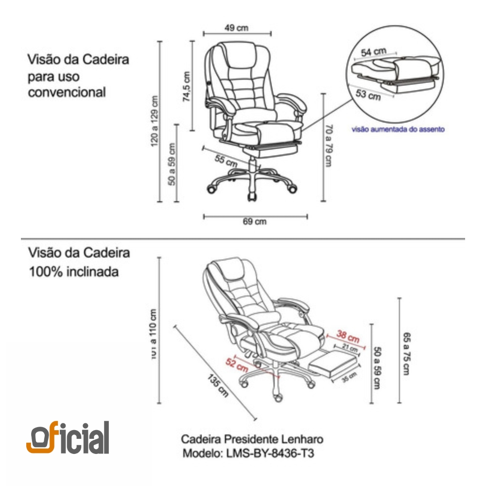 Cadeira Escritório Presidente Com Apoio Pés - Clínica