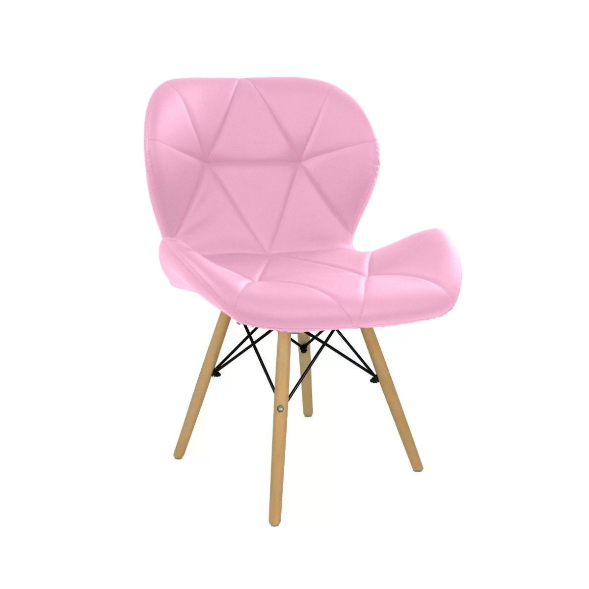Cadeira Estofada Eiffel Slim Wood Pés de Madeira Rosa