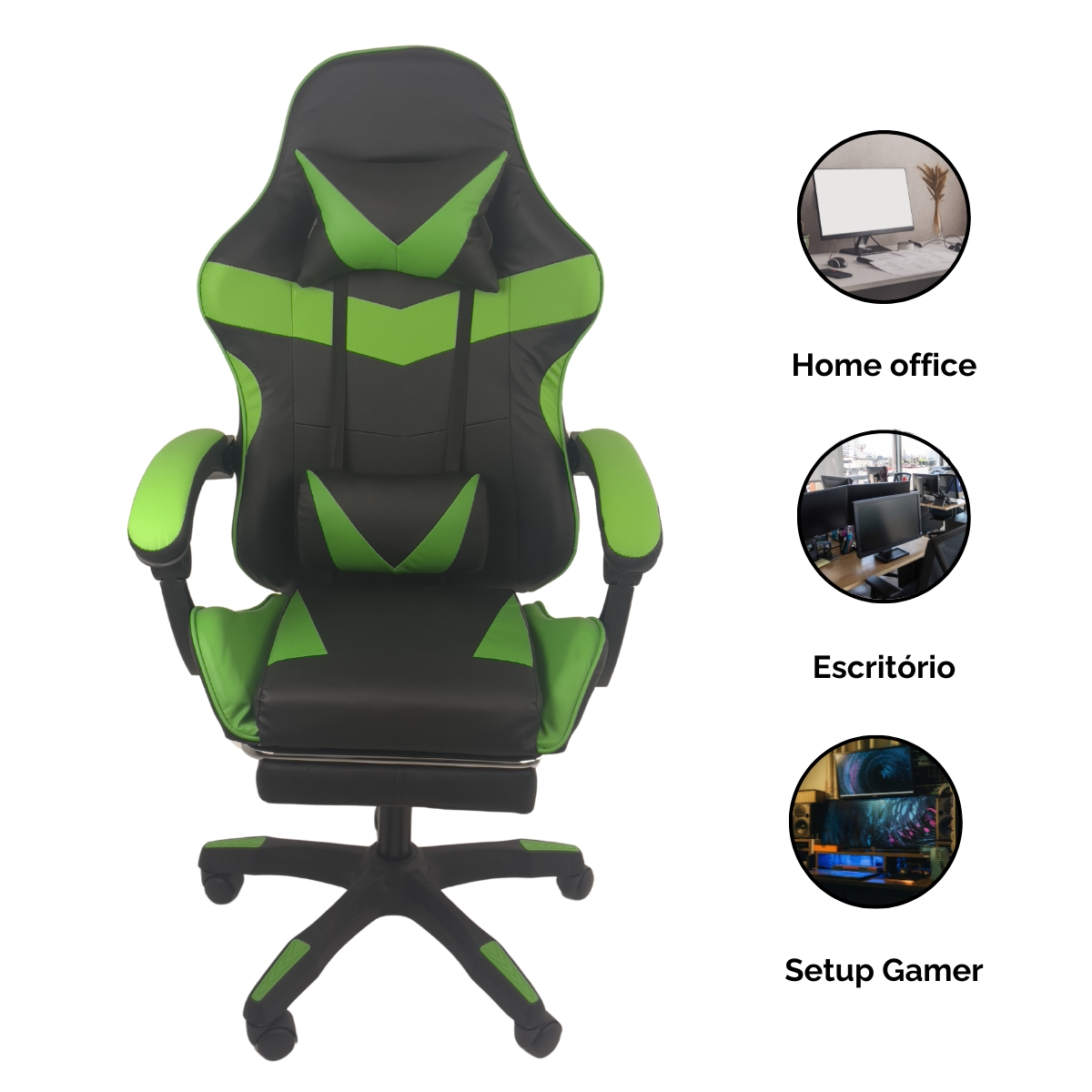 Cadeira Gamer Stillus Ergonômica Com Apoio Para Os Pés Preto Verde