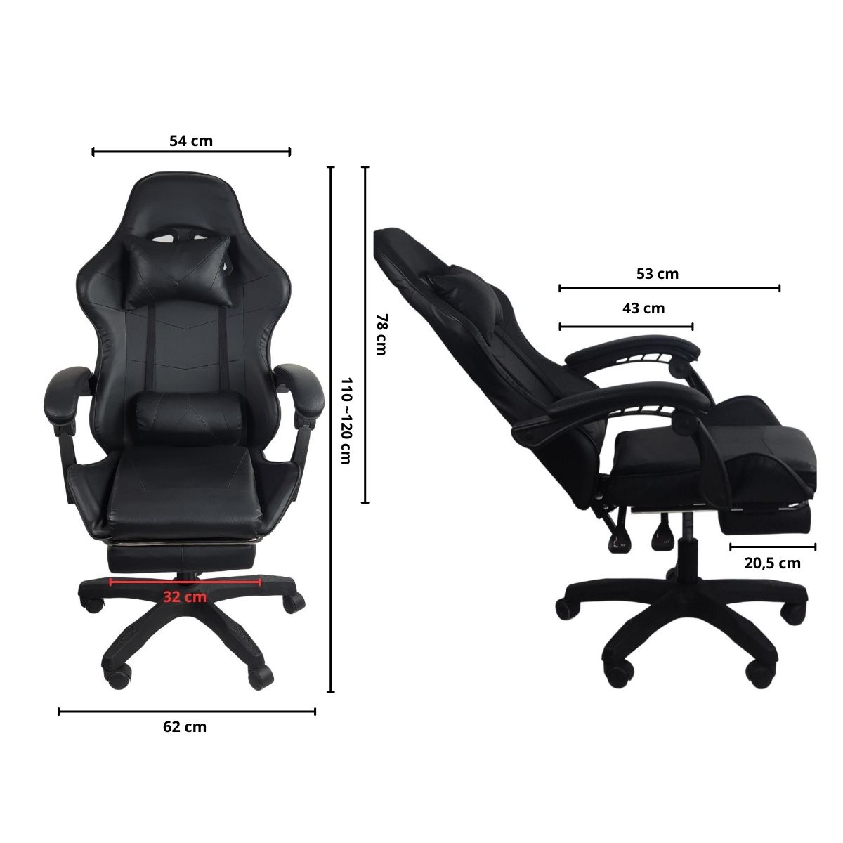 Cadeira Gamer Stillus Ergonômica Com Apoio para Os Pés - Preto