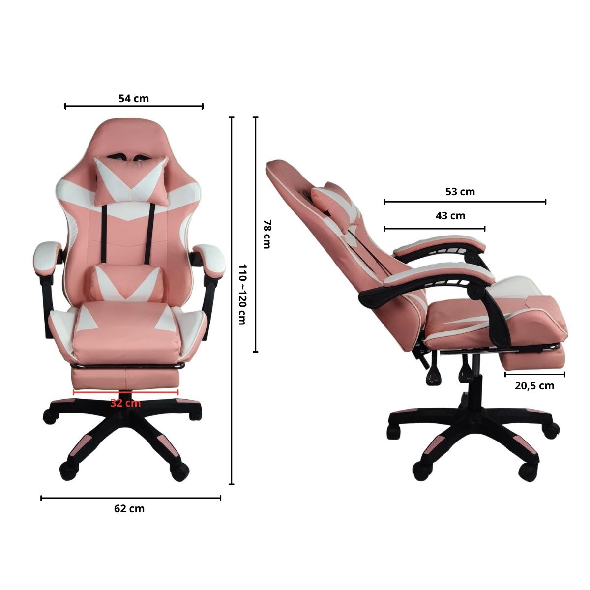 Cadeira Gamer Stillus Ergonômica Com Apoio para Os Pés - Rosa