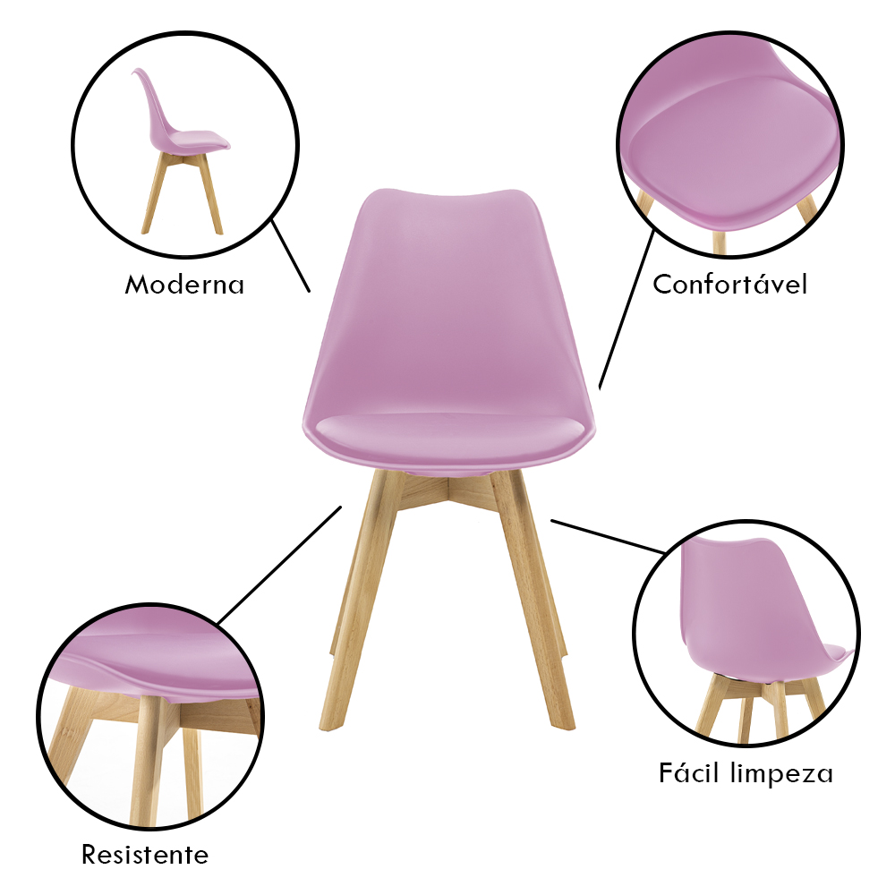 Cadeira Saarinen Wood Com Estofamento Várias Cores - Rosa